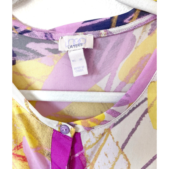 Logo Layers by Lori Goldstein Womens Top XL Button Front Pink Stretch Sheer Mesh - Picture 3 of 6